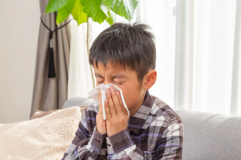 鼻炎に苦しむ男の子